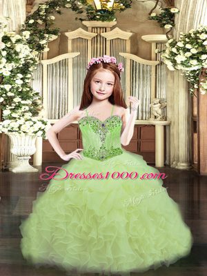 Classical Yellow Green Lace Up Womens Party Dresses Beading and Ruffles and Pick Ups Sleeveless Floor Length