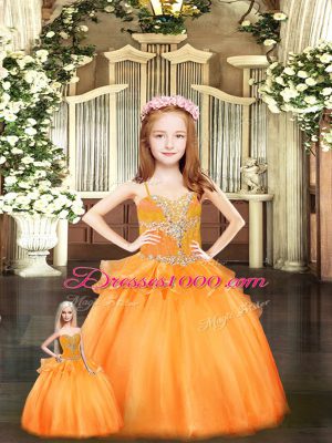 Sweetheart Sleeveless Sweet 16 Dresses Floor Length Beading and Ruffles Orange Red Tulle