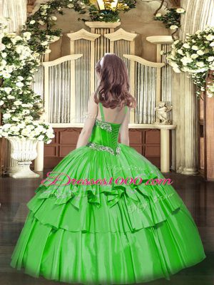 Hot Selling Green Ball Gowns Beading and Ruffled Layers Pageant Dress Womens Lace Up Organza and Taffeta Sleeveless Floor Length