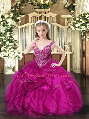 Fantastic Organza Sleeveless Floor Length Little Girl Pageant Gowns and Beading and Ruffles