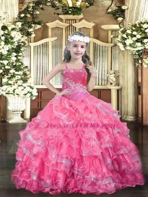 Organza Sleeveless Floor Length Little Girl Pageant Gowns and Beading and Ruffled Layers