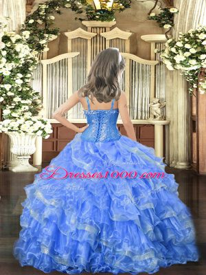 Organza Sleeveless Floor Length Little Girl Pageant Gowns and Beading and Ruffled Layers