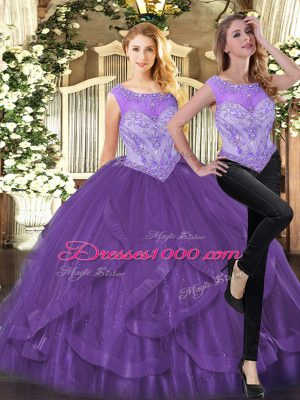 Floor Length Two Pieces Sleeveless Purple Quinceanera Dress Zipper