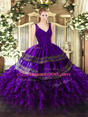 Simple Floor Length Ball Gowns Sleeveless Purple Ball Gown Prom Dress Backless