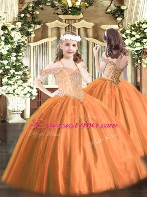 Custom Design Floor Length Ball Gowns Sleeveless Orange Red Quinceanera Gowns Lace Up