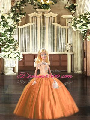 Custom Design Floor Length Ball Gowns Sleeveless Orange Red Quinceanera Gowns Lace Up