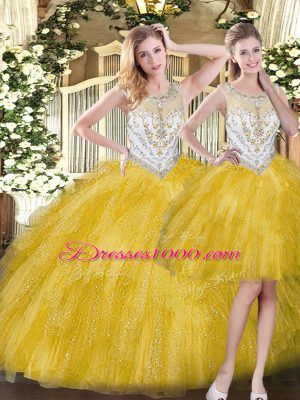 Sleeveless Zipper Floor Length Beading and Ruffles Sweet 16 Dress