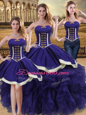 Gorgeous Sleeveless Floor Length Beading and Ruffles Lace Up Sweet 16 Dress with Purple