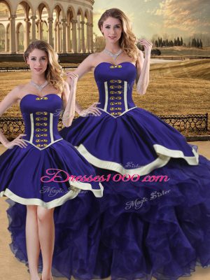 Gorgeous Sleeveless Floor Length Beading and Ruffles Lace Up Sweet 16 Dress with Purple