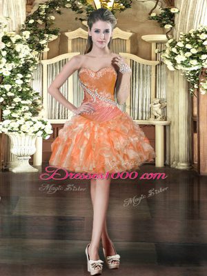Orange Red Lace Up Quince Ball Gowns Beading and Ruffles Sleeveless Floor Length