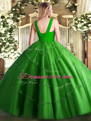 Olive Green Ball Gowns Beading Quinceanera Gowns Zipper Tulle Sleeveless Floor Length