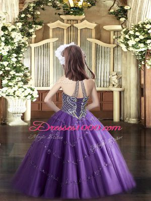 Tulle Sleeveless Floor Length Little Girl Pageant Gowns and Beading