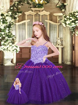 Dramatic Floor Length Ball Gowns Sleeveless Purple Quinceanera Dress Lace Up