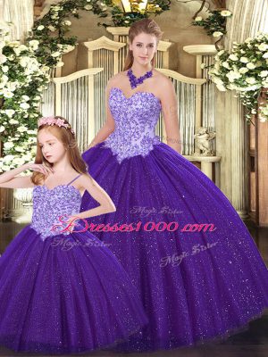 Dramatic Floor Length Ball Gowns Sleeveless Purple Quinceanera Dress Lace Up