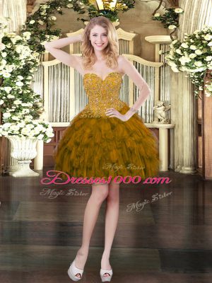 Olive Green Lace Up Sweet 16 Quinceanera Dress Beading and Ruffles Sleeveless Floor Length