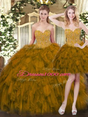 Olive Green Lace Up Sweet 16 Quinceanera Dress Beading and Ruffles Sleeveless Floor Length