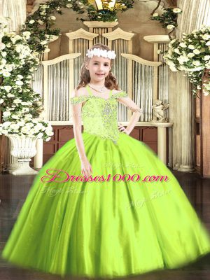 Fashionable Yellow Green Sleeveless Tulle Lace Up Child Pageant Dress for Party and Quinceanera