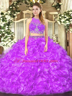 Ball Gowns Sweet 16 Quinceanera Dress Lilac Scoop Organza Sleeveless Floor Length Zipper