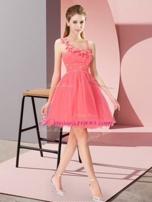 Asymmetric Sleeveless Organza Prom Gown Beading and Hand Made Flower Zipper