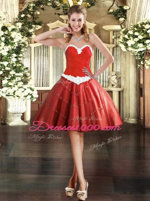 Super Appliques Prom Evening Gown Wine Red Lace Up Sleeveless Mini Length
