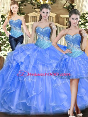 Captivating Baby Blue Ball Gowns Beading and Ruffles 15 Quinceanera Dress Lace Up Tulle Sleeveless Floor Length
