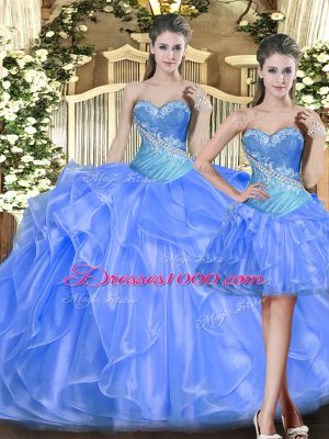 Captivating Baby Blue Ball Gowns Beading and Ruffles 15 Quinceanera Dress Lace Up Tulle Sleeveless Floor Length