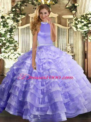 Sumptuous Beading and Ruffled Layers 15th Birthday Dress Lavender Backless Sleeveless Floor Length