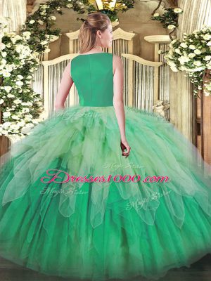 Multi-color Ball Gowns Organza Scoop Sleeveless Beading and Ruffles Floor Length Side Zipper Ball Gown Prom Dress