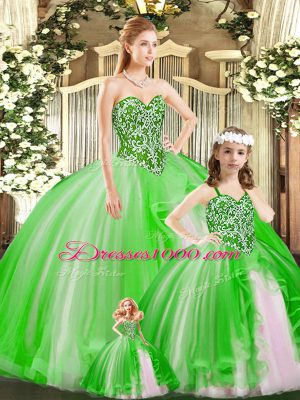 Amazing Green Sweetheart Neckline Beading Ball Gown Prom Dress Sleeveless Lace Up