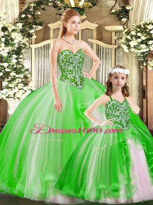 Amazing Green Sweetheart Neckline Beading Ball Gown Prom Dress Sleeveless Lace Up