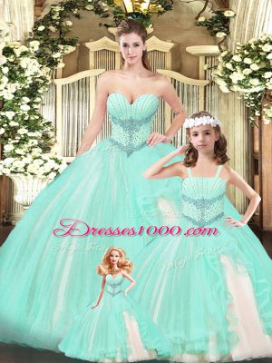 Sweet Aqua Blue Sleeveless Lace Lace Up Quinceanera Dress for Military Ball and Sweet 16 and Quinceanera