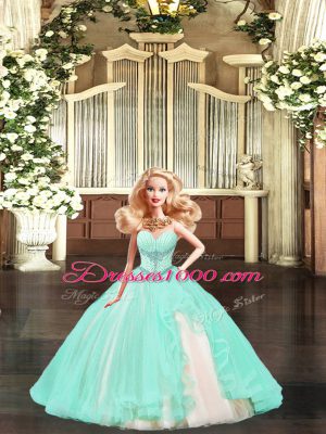 Sweet Aqua Blue Sleeveless Lace Lace Up Quinceanera Dress for Military Ball and Sweet 16 and Quinceanera