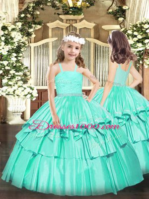 Turquoise Ball Gowns Sweetheart Sleeveless Organza Floor Length Zipper Ruffles Sweet 16 Dresses