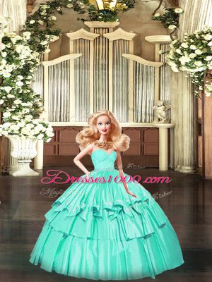 Turquoise Ball Gowns Sweetheart Sleeveless Organza Floor Length Zipper Ruffles Sweet 16 Dresses