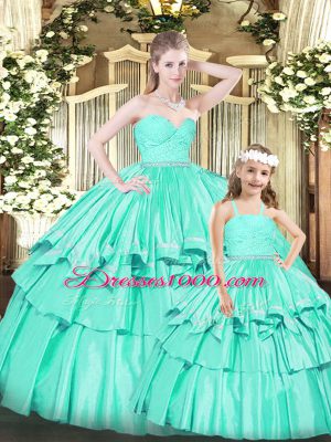 Turquoise Ball Gowns Sweetheart Sleeveless Organza Floor Length Zipper Ruffles Sweet 16 Dresses