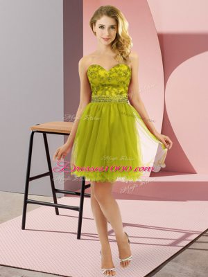 Chic Empire Prom Evening Gown Olive Green Sweetheart Tulle Sleeveless Mini Length Zipper