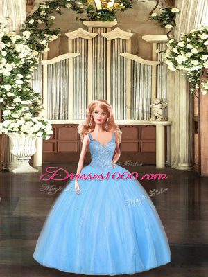 Dazzling Turquoise Straps Neckline Beading Quinceanera Dresses Sleeveless Lace Up