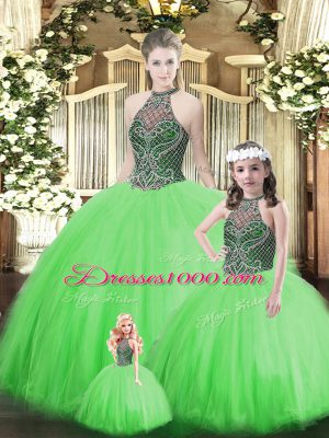 Custom Design Green Sleeveless Beading Floor Length Quinceanera Gowns
