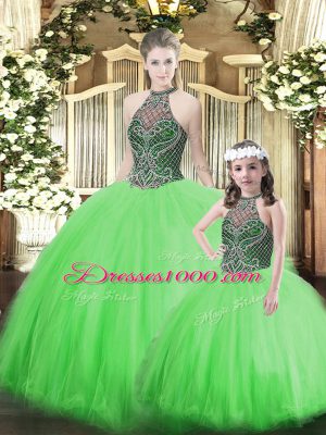 Custom Design Green Sleeveless Beading Floor Length Quinceanera Gowns