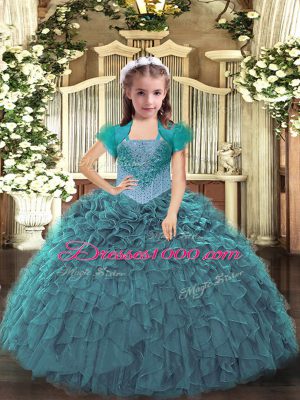 Stunning Sleeveless Lace Up Floor Length Beading and Ruffles Pageant Dress Wholesale