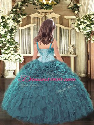 Stunning Sleeveless Lace Up Floor Length Beading and Ruffles Pageant Dress Wholesale