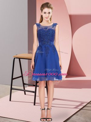 Customized Blue Empire Appliques Wedding Guest Dresses Zipper Chiffon Sleeveless Knee Length