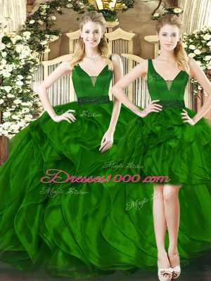 Floor Length Ball Gowns Sleeveless Dark Green Sweet 16 Dresses Lace Up