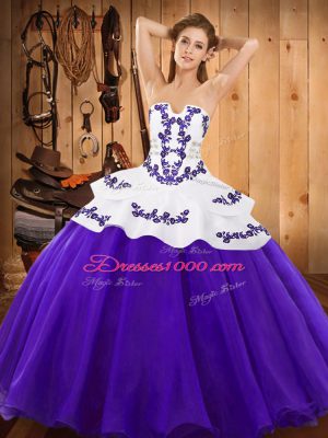Floor Length Purple Quinceanera Gowns Strapless Sleeveless Lace Up