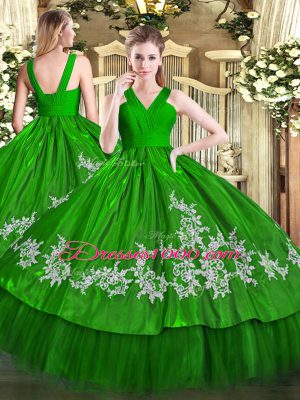 Beautiful Satin and Tulle V-neck Sleeveless Zipper Embroidery Sweet 16 Dresses in Green