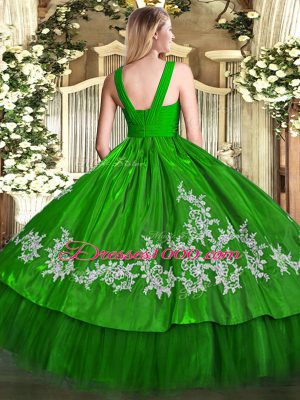 Beautiful Satin and Tulle V-neck Sleeveless Zipper Embroidery Sweet 16 Dresses in Green