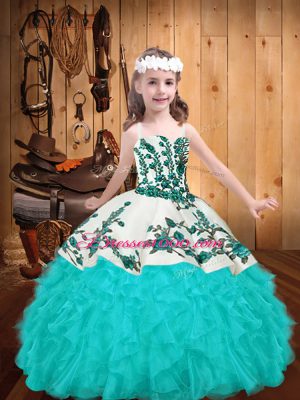 Custom Designed Organza Sleeveless Floor Length Juniors Party Dress and Embroidery and Ruffles