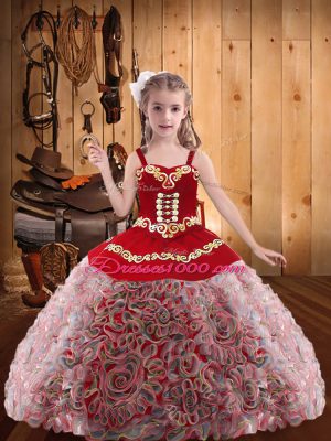 Custom Made Multi-color Evening Gowns Sweet 16 and Quinceanera with Embroidery and Ruffles Straps Sleeveless Lace Up