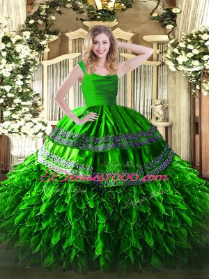 Simple Ball Gowns Ball Gown Prom Dress Green Straps Organza Sleeveless Floor Length Zipper