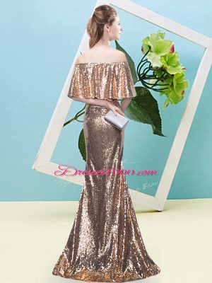 Stylish Lavender Sequined Zipper Off The Shoulder Half Sleeves Floor Length Homecoming Dress Sequins